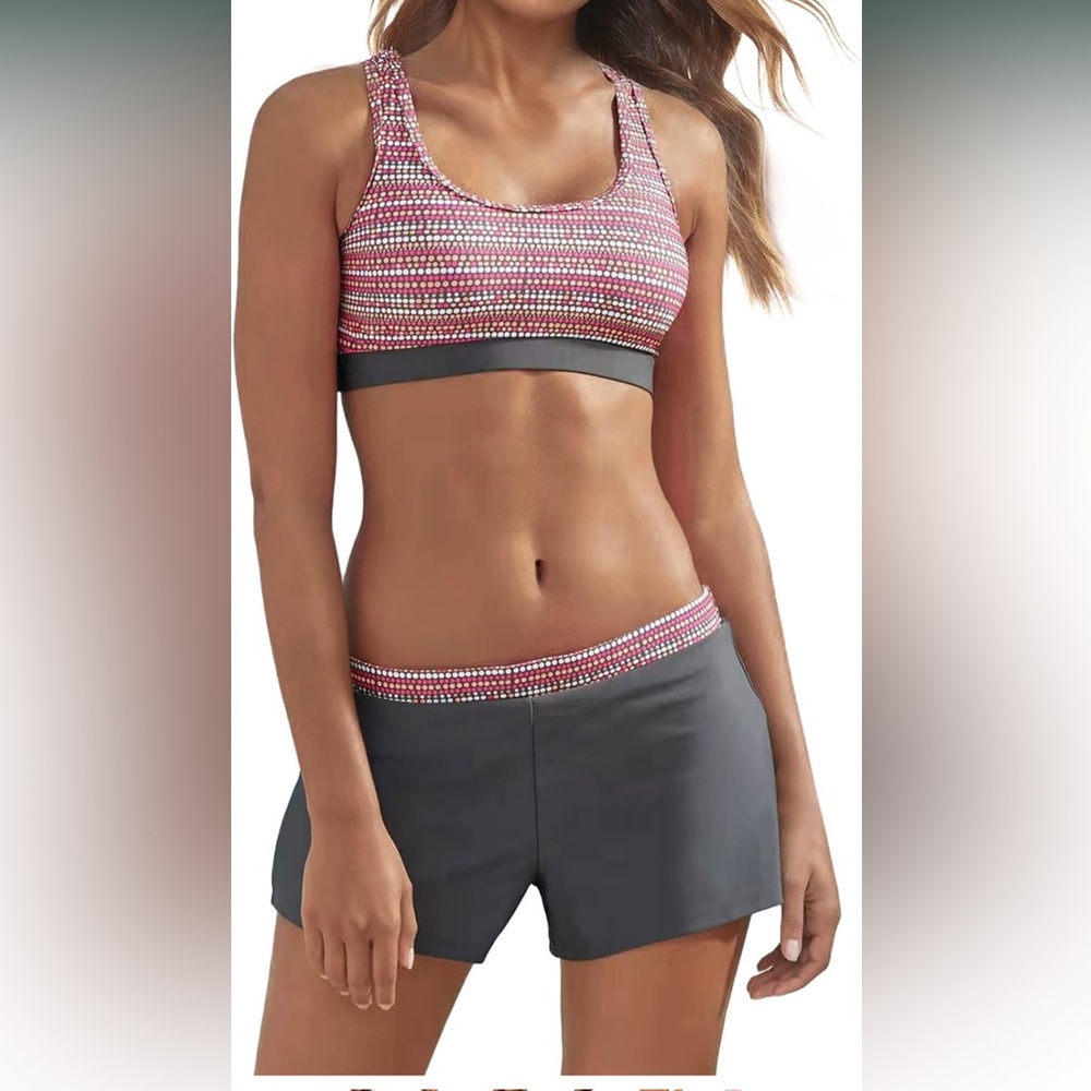Wenly Zeng Womens Sport Two Piece Racerback Boyshort Swimsuit New With Tags
